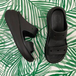 Crocs Black Rubber Crush Slip On Platform Sandals Women's Size 8